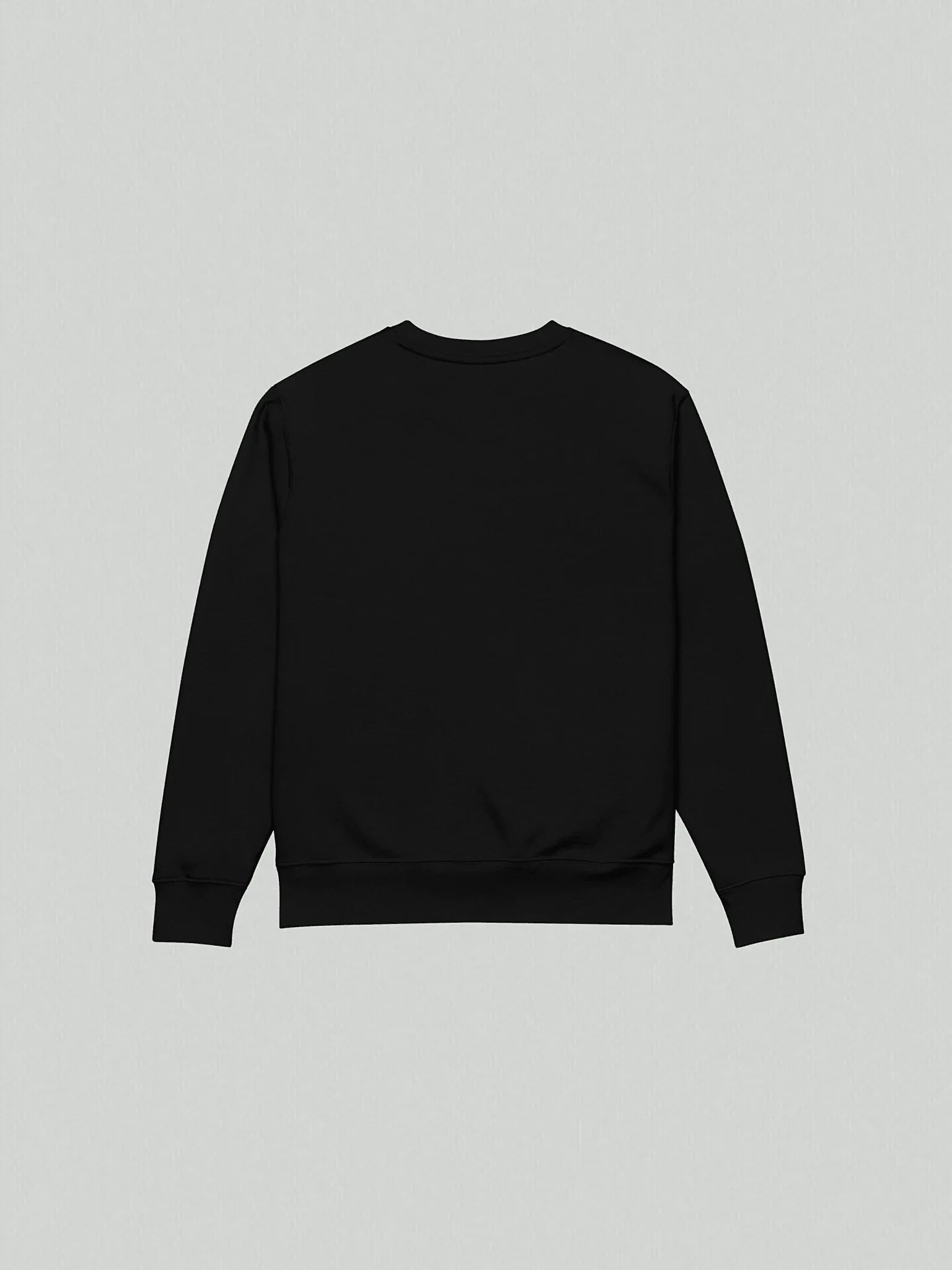 Back view of VIICCE Core Heavyweight Sweatshirt in jet black organic cotton featuring a ribbed hem and relaxed structure