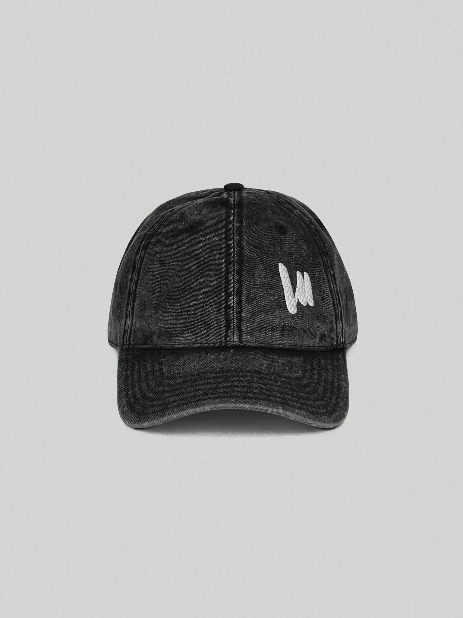 Vintage black VIICCE cap in washed cotton with worn effect, front view