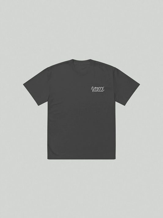 Front view of VIICCE oversized vintage wash T-shirt with minimalist design